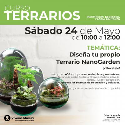Aprende a diseñar, montar y cuidar terrarios en nuestro curso del 24 de mayo en Viveros Murcia. ¡Plazas limitadas, reserva ya!